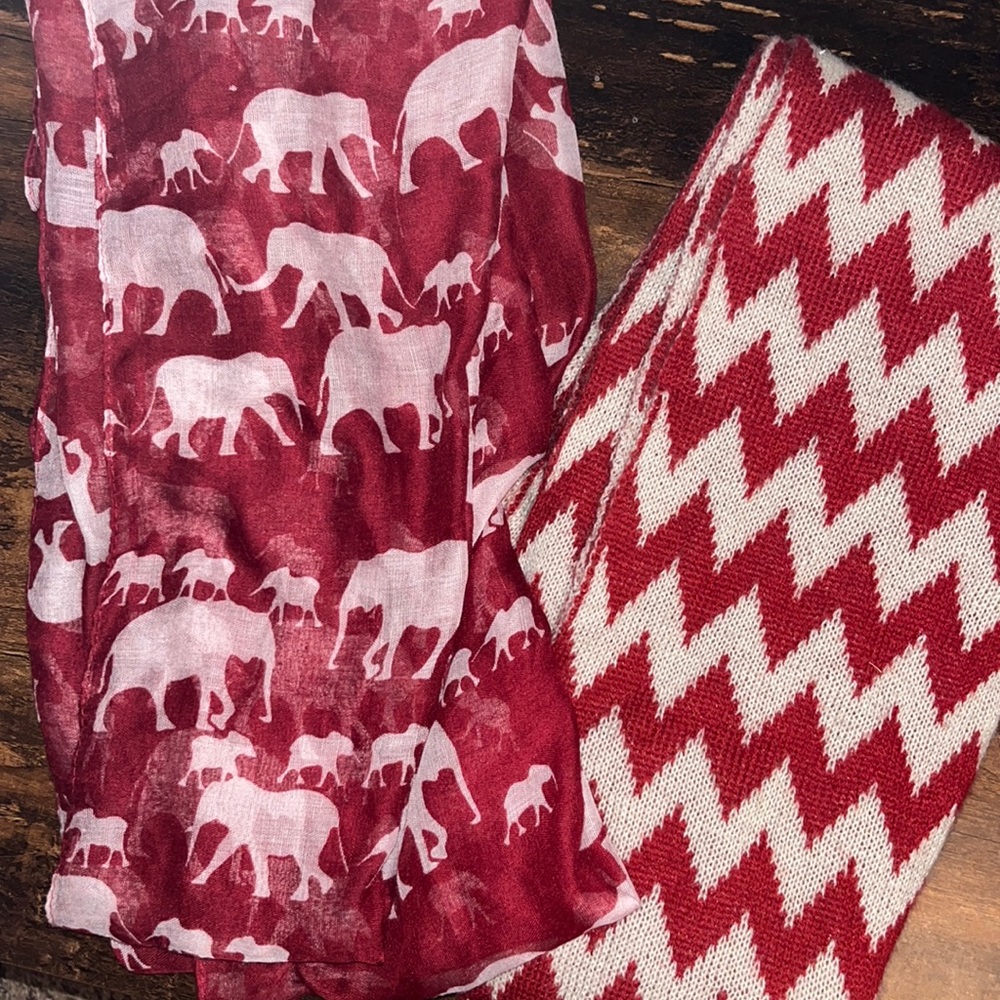 Red Elephant and Chevron Scarf Set
